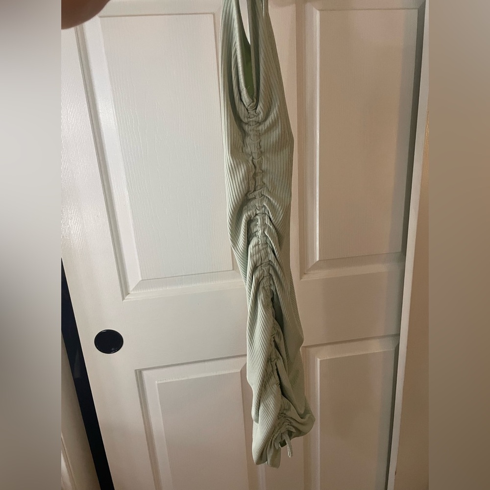 Sage Green Ribbed Drawstring Dress - Picture 4 of 4